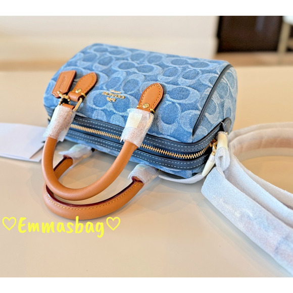 Coach Mini Rowan Crossbody Bag In Signature Denim CDQ36 denim/Gold/Indigo - Picture 7 of 16